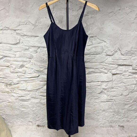 Vintage 40s 50s Full Slip Dress Dark Blue Nylon Tafetta Snip It